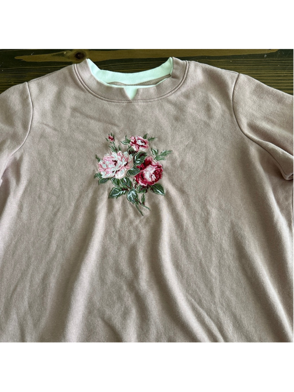 Adrian Delafield Sweatshirt Womens XL Pink Floral Embroidered Pullover